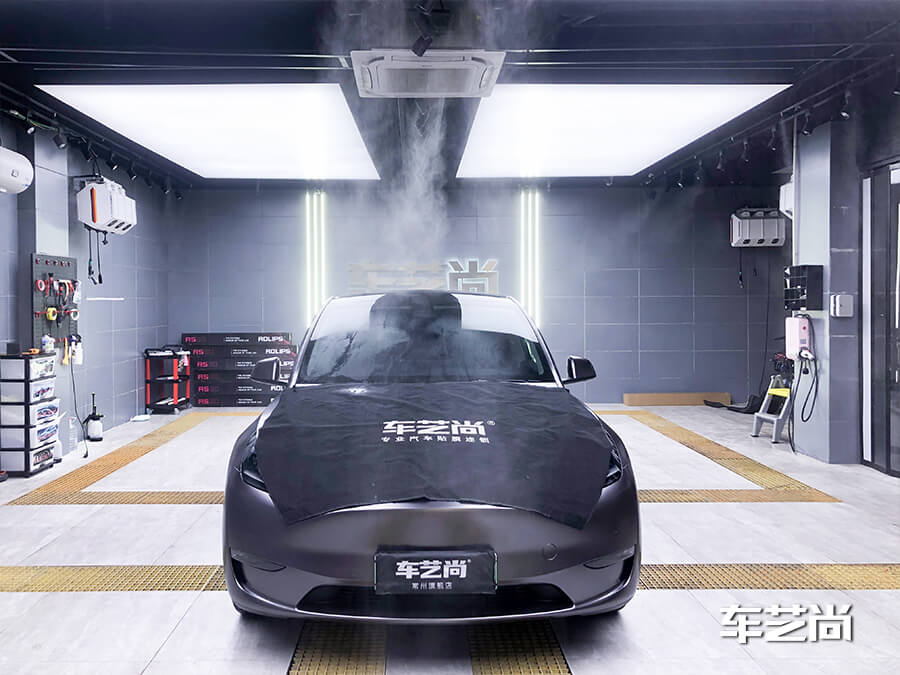 特斯拉modelY黑色施工改色膜+威固+龍膜案例（圖1）